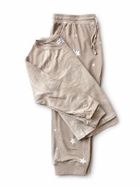 Womens Beige Star Pajama Set
